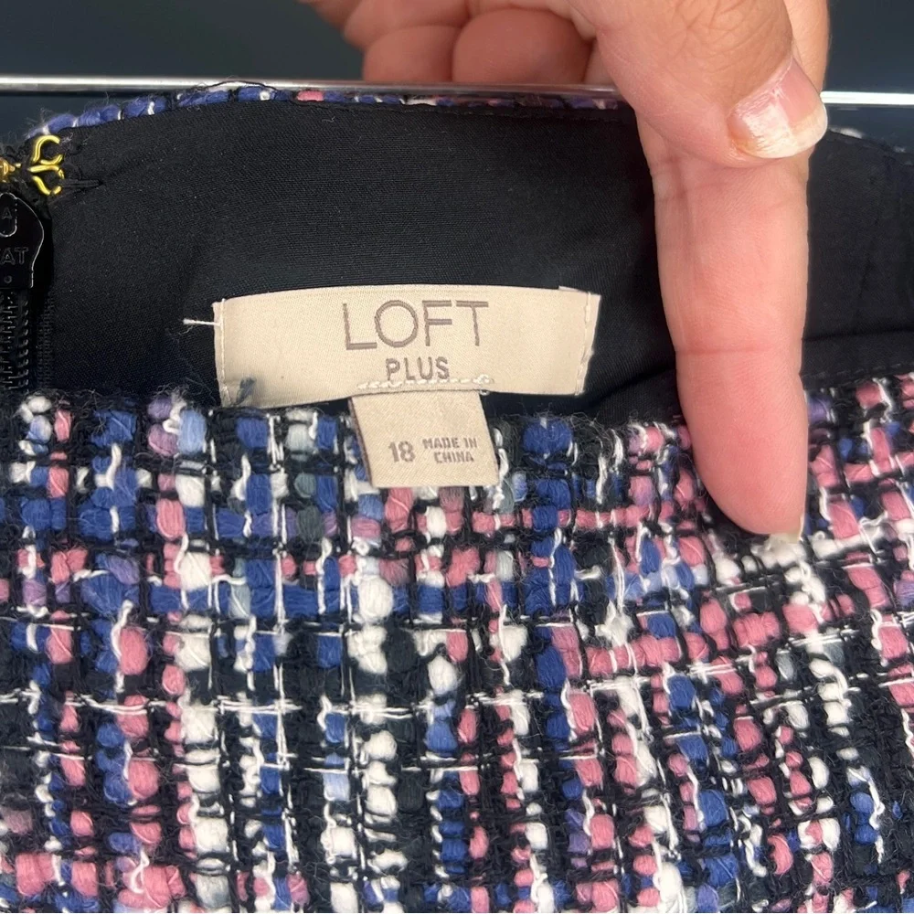 LOFT Tweed Faux-Wrap Tweed Mini‎ Skirt Black White Blue Pink Marled Size 18